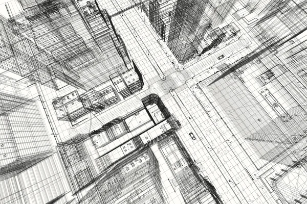 Projeto de edifícios da cidade, impressão wireframe 3d , — Fotografia de Stock