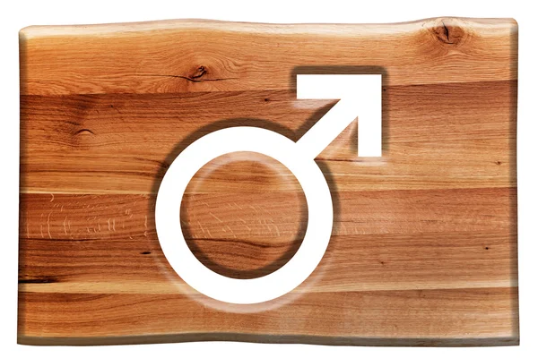 Male symbol cut in wooden board — Stock Photo, Image