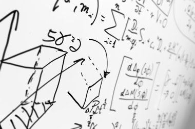Complex of math formulas on whiteboard clipart