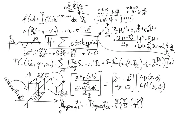 Complejo de fórmulas matemáticas en pizarra blanca — Foto de Stock
