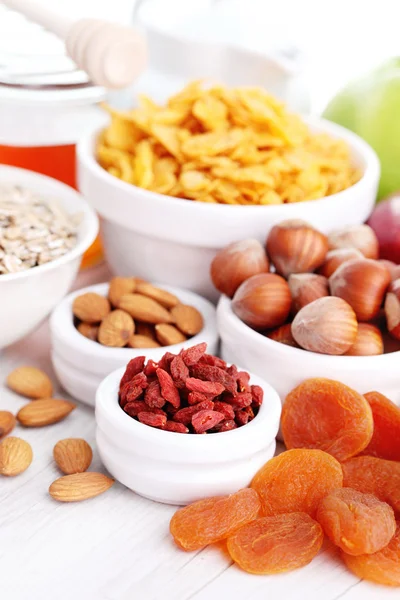 Dried and fresh fruits for breakfast — Stock Photo, Image