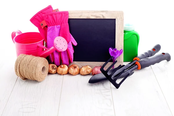 Gardening tools and frame — Stock Photo, Image