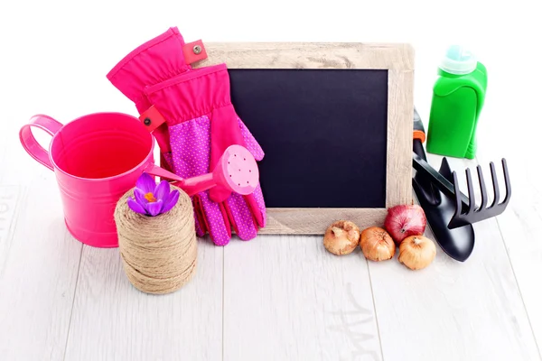 Gardening tools and frame — Stock Photo, Image