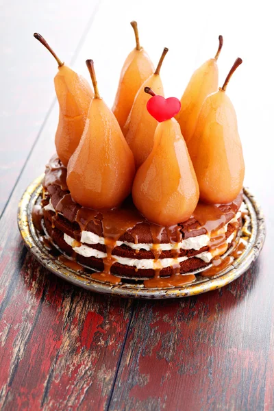 全体の梨と自家製ケーキ — ストック写真
