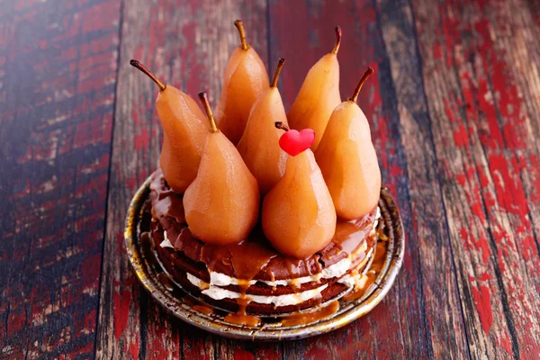 Homemade cake with whole pears — Stock Photo, Image