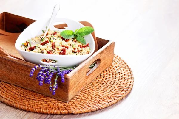 Bowl of bulgur salad  with dry tomato — Zdjęcie stockowe