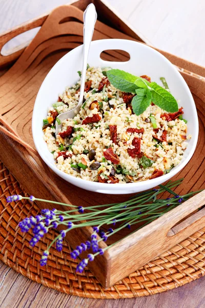 Bowl of bulgur salad  with dry tomato — Zdjęcie stockowe