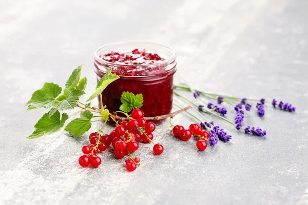 Homemade redcurrant jam with lavender — Stock Photo, Image