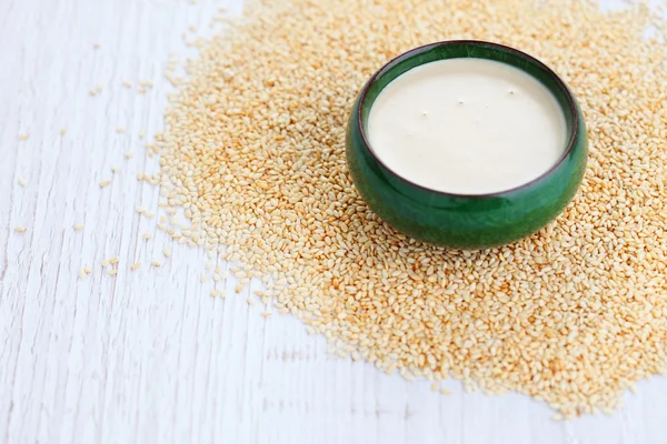 Homemade tahini on table — Stock Photo, Image