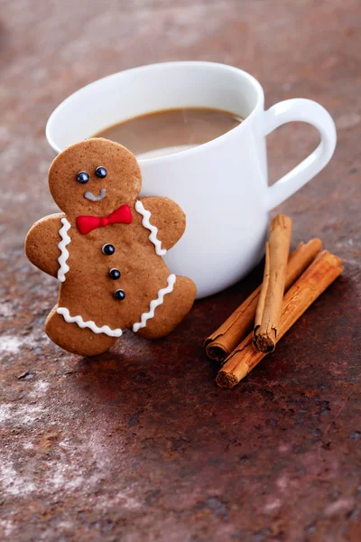 Gingerbread man with coffee — Stock Photo, Image