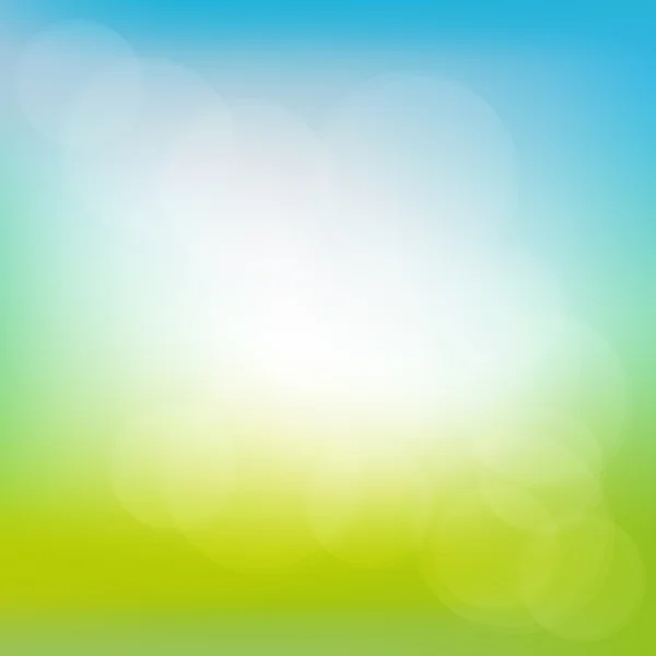 Fondo soleado abstracto de primavera o verano con cielo azul y pradera verde, vector — Vector de stock