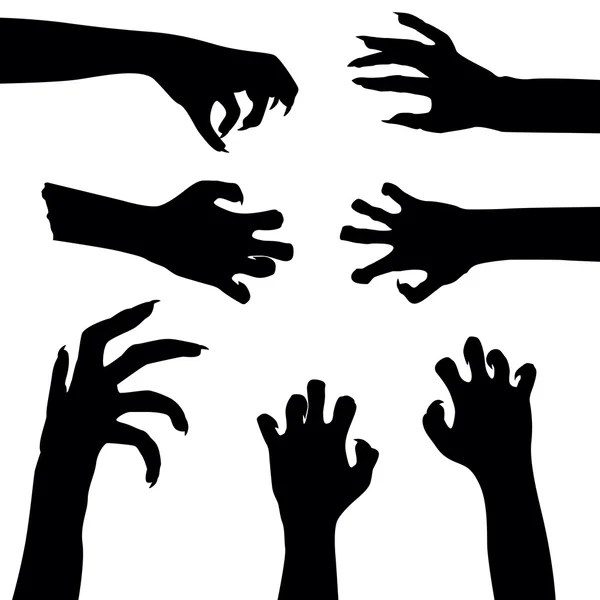 Set of zombie hands isolated on white background, vector — Stock Vector
