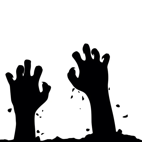 Zombie hand rising out from the ground. Hands on other layer. Ve — Stock Vector
