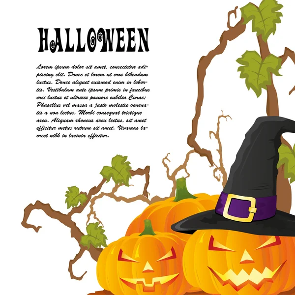 Halloween autumn background with three pumpkins isoalted on whit — Stock Vector