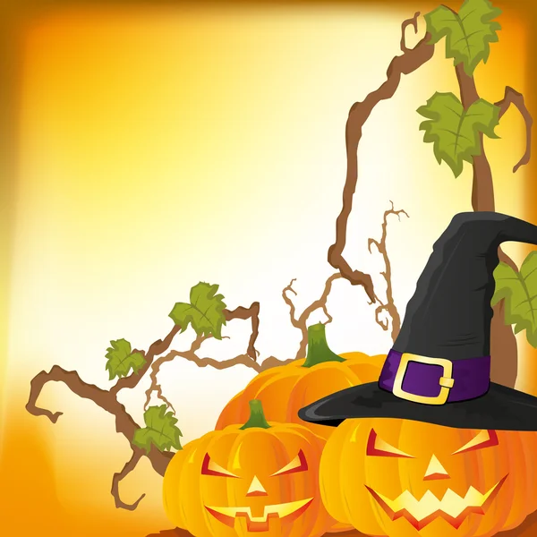 Halloween herfst achtergrond met drie pumpkins, vector — Stockvector