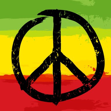 Peace symbol and rastafarian colors in background, vector  clipart