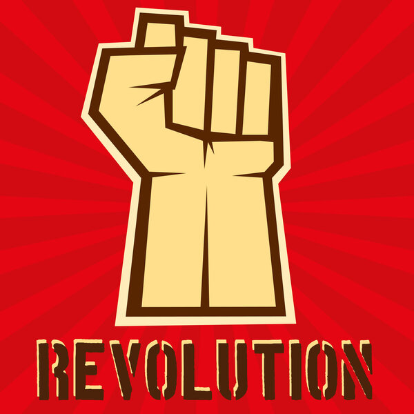 Concept of revolution. Hund up on red background, vector