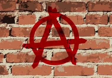 Anarchy sign on brick wall texture, vector clipart