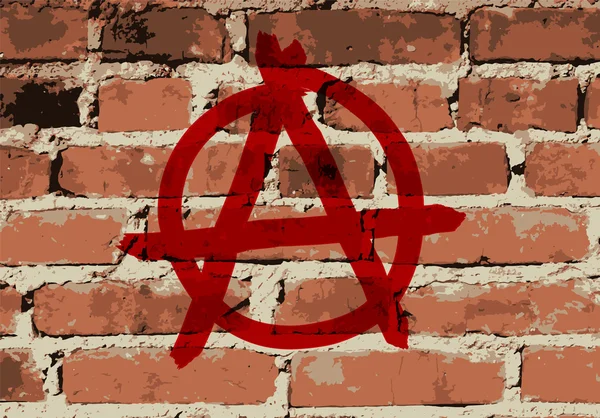 Anarchy sign on brick wall texture, vector — Stock Vector