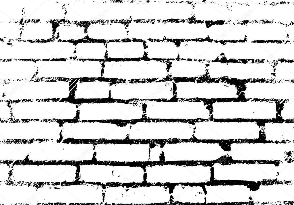 Old vintage brick wall. Background, pattern black and white. Vec