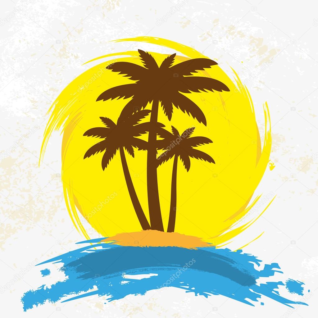 Grunge background with palm trees, vector 