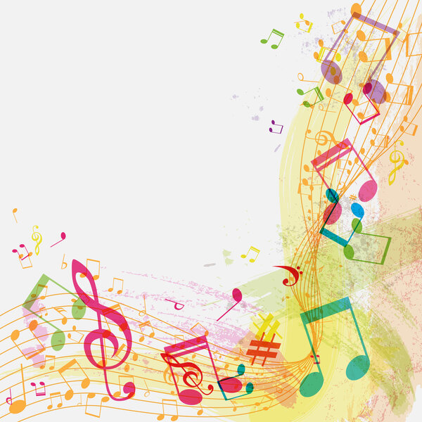 Abstract grunge music background with notes, vector