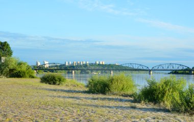 Bridge over Vistula river. Transportation infrastructure in Grud