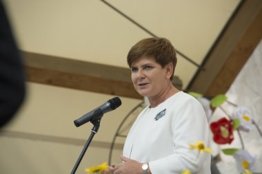 Swidnik, Polonya - 21 Ağustos 2015: Beata Szydlo parliamen sırasında