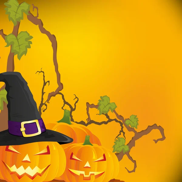 Halloween autumn background with three pumpkins, vector — Stock Vector