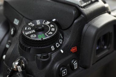 Closeup of professional digital camera.