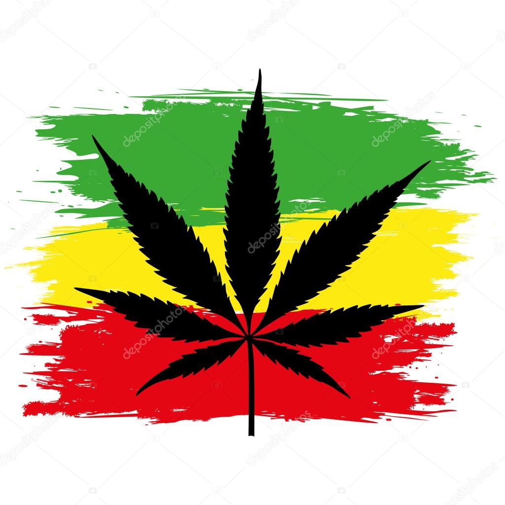 Leaf of cannabis (marijuana) and flag of Ethiopia isolated on wh