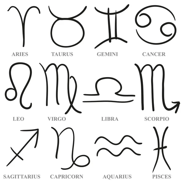 Conjunto de signos do zodíaco desenhados à mão, vetor —  Vetores de Stock