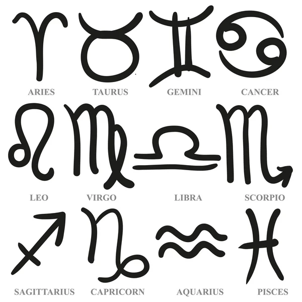 Set of hand drawn zodiac signs, vector — Stockový vektor