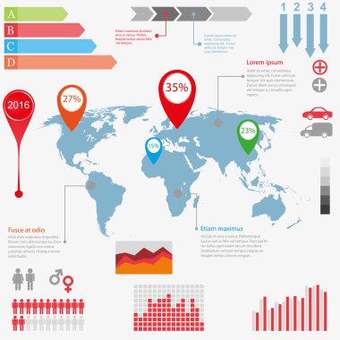 Dünya harita illüstrasyon ve infographics tasarım şablonu. Vektör 