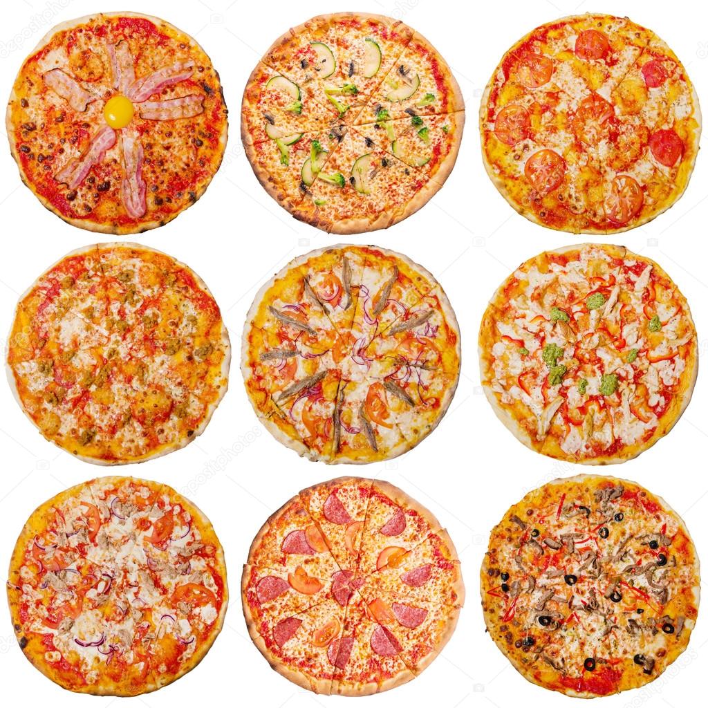 Pizzas isolated on white background
