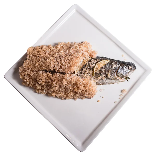 생선 소금 빵 껍질에 구운 스톡 이미지