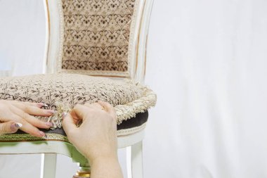 Restoration, renovation, wooden antique chair, retro style