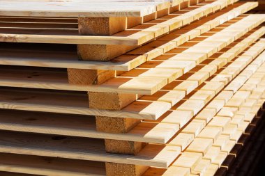 Tahta kalaslar. Hava kurutmak için odun yığını. Odunların hava kuruması