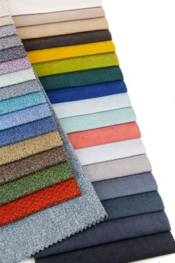 Mobilya yapımı için kumaş örnekleri. Renkli döşeme çizgileri.