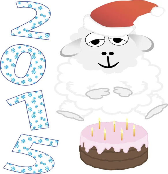 2015 ano novo, bolo, ovelhas. ilustração vetorial — Vetor de Stock