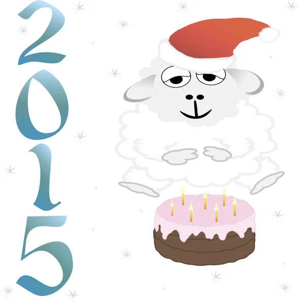2015 ano novo, bolo, ovelhas. ilustração vetorial — Vetor de Stock