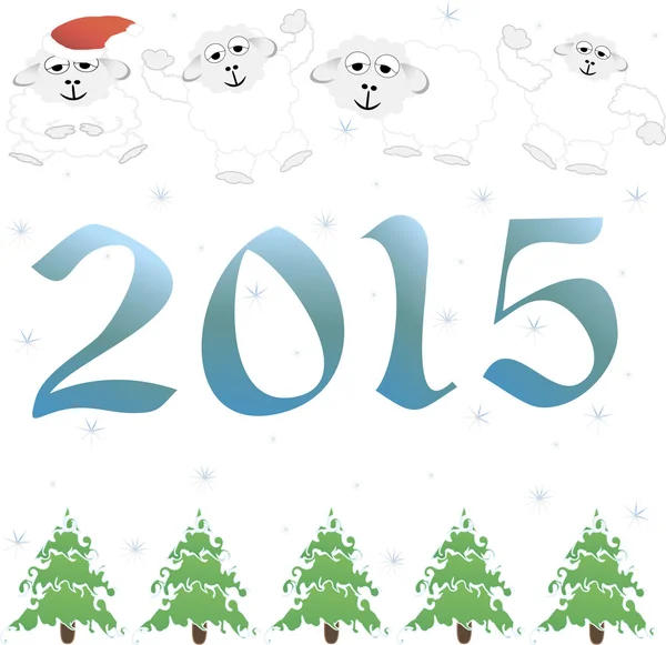 2015 ano novo, árvore, ovelhas. ilustração vetorial — Vetor de Stock