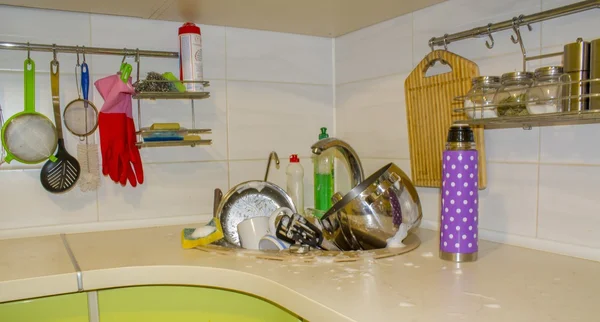 Pile of dirty dishes like plates — Stock Photo, Image