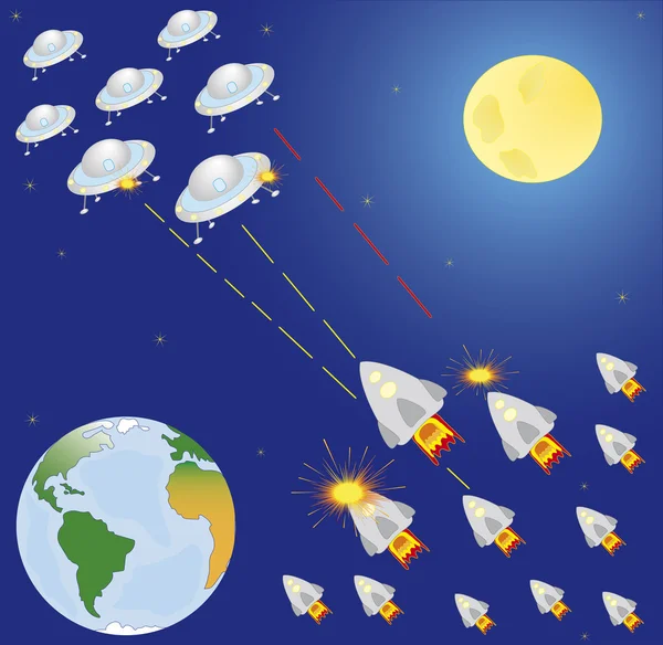 Uzay gemisi, gezegenler ve yıldızlar topluluğu. Sorunsuz arka plan. Hurda rezervasyon için öğeleri. vektör çizim.