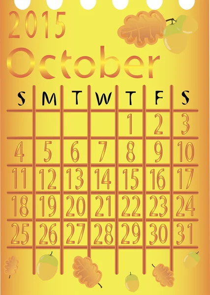 Calendario de hojas para 2015. Octubre. vector — Archivo Imágenes Vectoriales