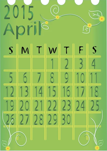 Calendario de hojas para 2015. April. vector — Archivo Imágenes Vectoriales