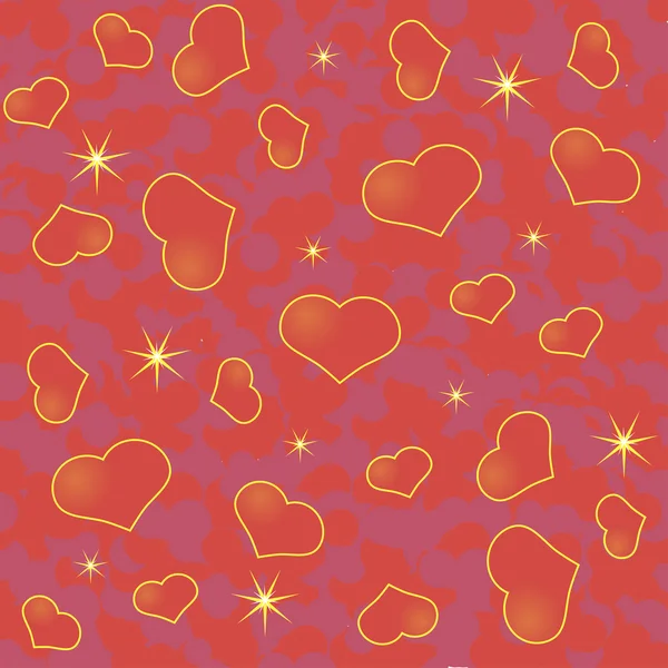 Alla hjärtans dag abstrakt bakgrund med många röda hjärtan och stjärnor — Stock vektor
