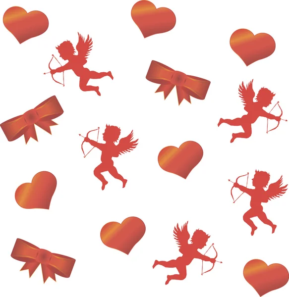 Cupid and a big red heart on the background. — Stock Vector