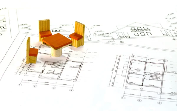 Dibujos y planos de arquitectura de la casa — Foto de Stock