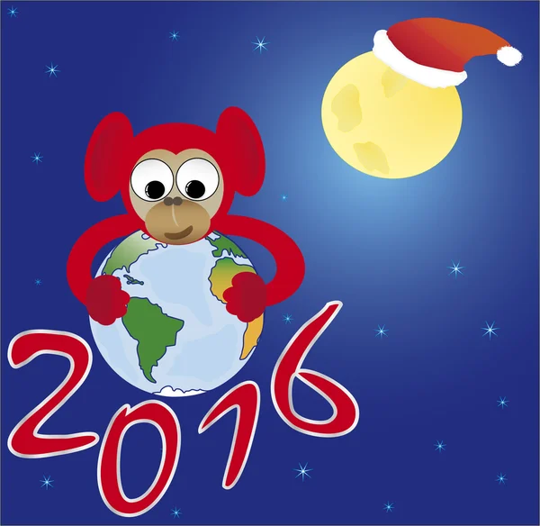 Kırmızı monkey dünyanın sembolü 2016 kucaklayan — Stok Vektör